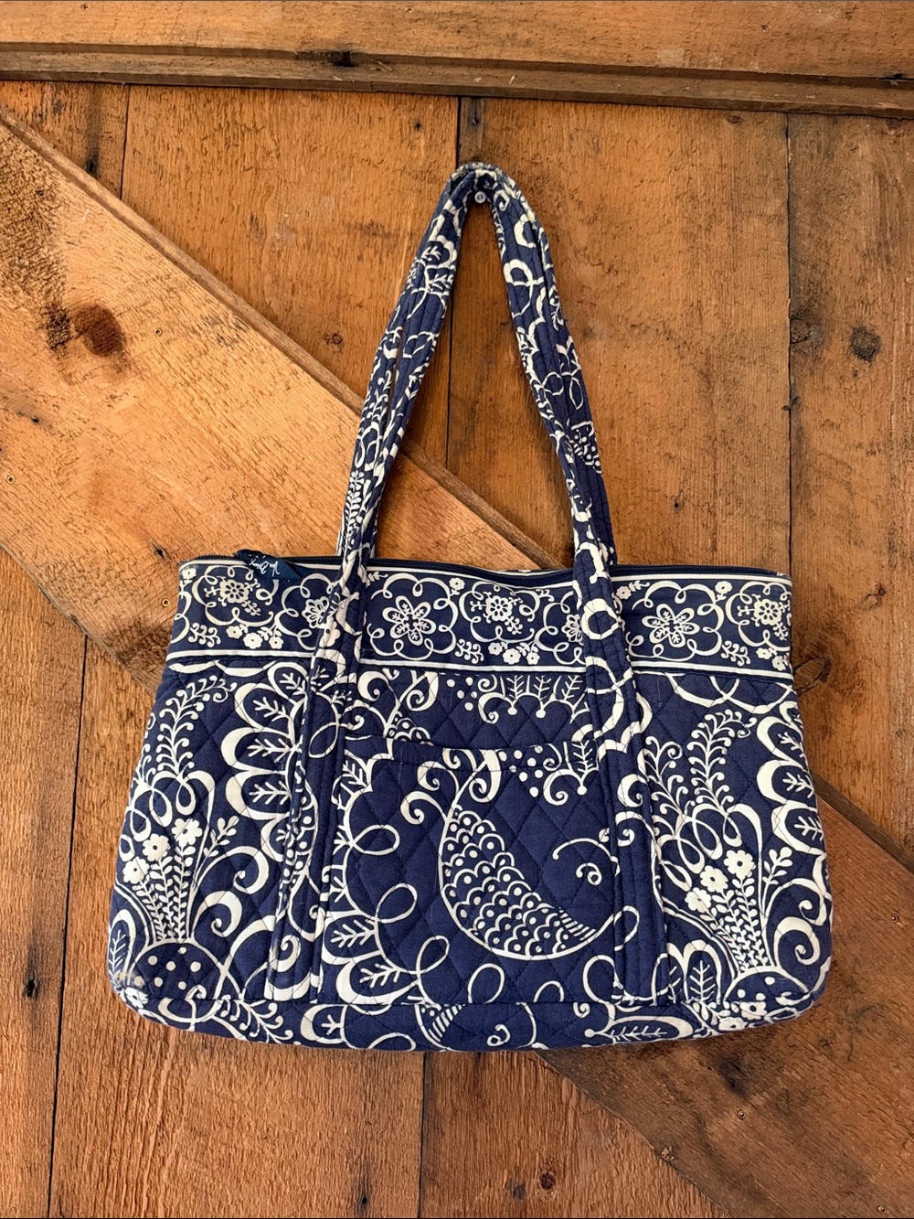 Vera Bradley Navy and White Quilted Floral-Print Tote